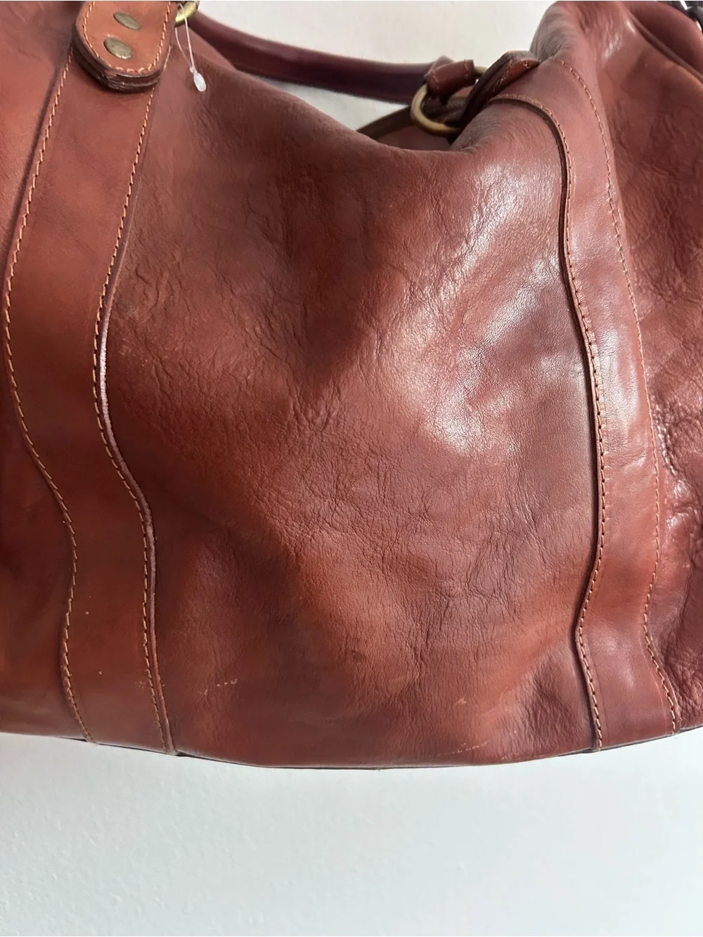 I Medici Firenze Italian Leather Weekender Duffel Bag Cognac Brown Travel Tote